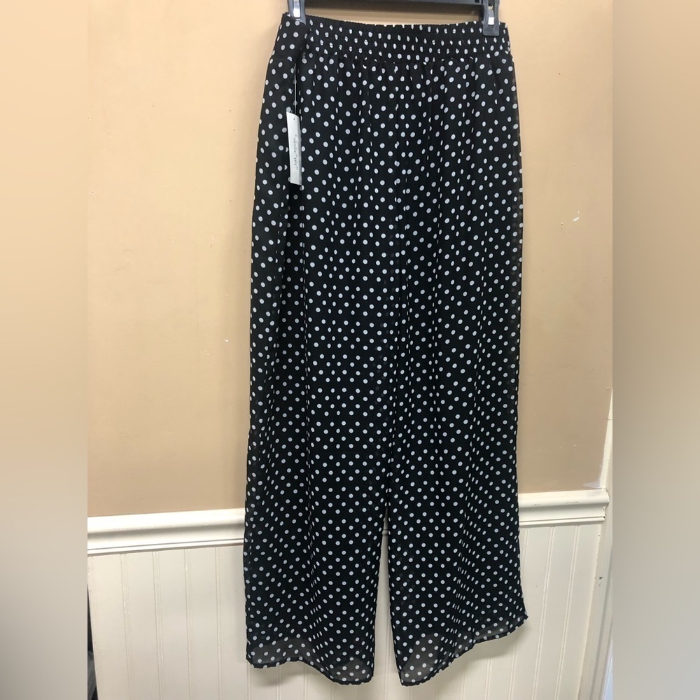 Studio Petite JPR Black White Polka Dot Pull On Lightweight Pants Size PL NWT